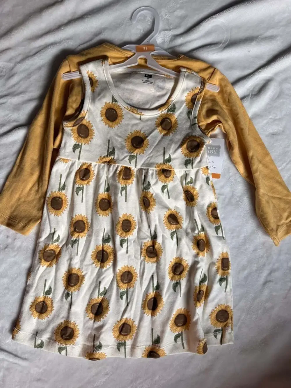 Hudson Baby Toddler Girl Cotton Dress and Cardigan Set, Sunflower Print, Size 3T